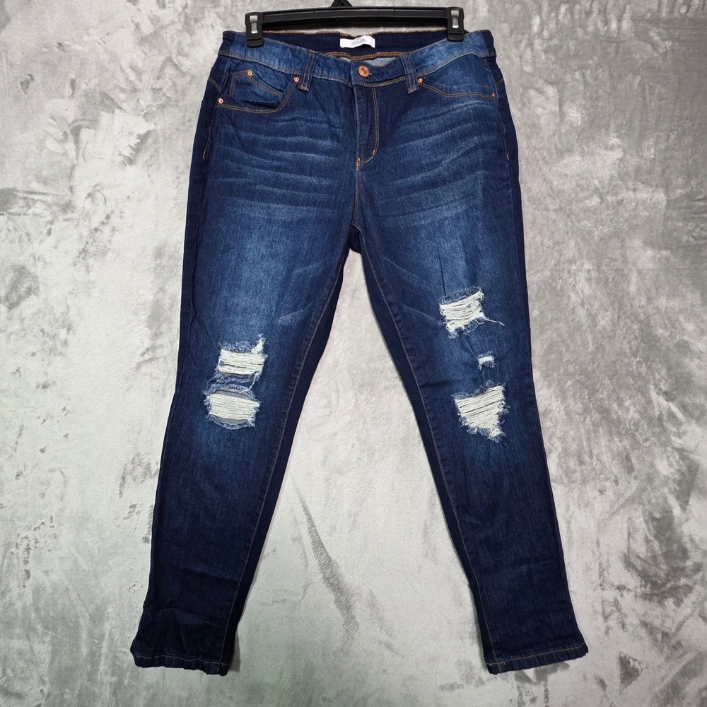 Royalty For Me Womens Distressed Skinny Jeans Dark Wash Size 14 RN 104369
